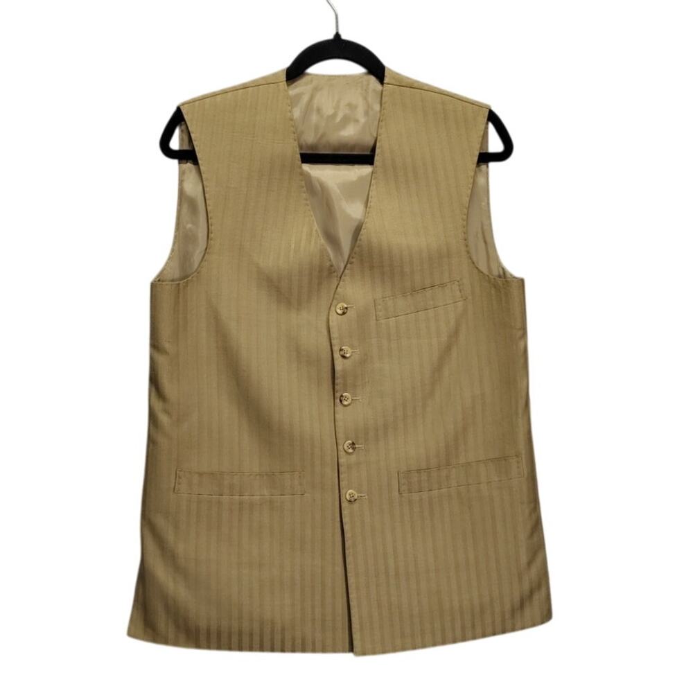 N.Z.T. Mens Suite Vest Gold Striped Size Small Made in Turkey Designer Polyblend